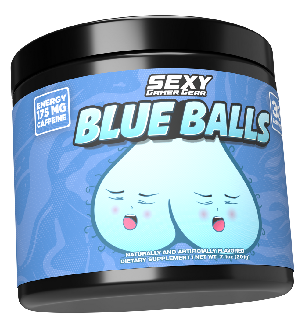 SexyGG Sexy Gamer Gear Gaming Energy Drink, Blue Balls Blue Raspberry Flavor, GG Energy For Gamers, Tub Tilted Right