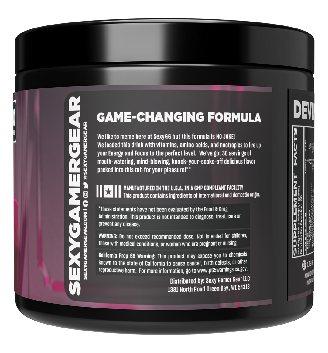Sexy Gamer Gear Gaming Energy Drink, Devil's Desire Pink Lemonade Flavor, GG Energy For Gamers
